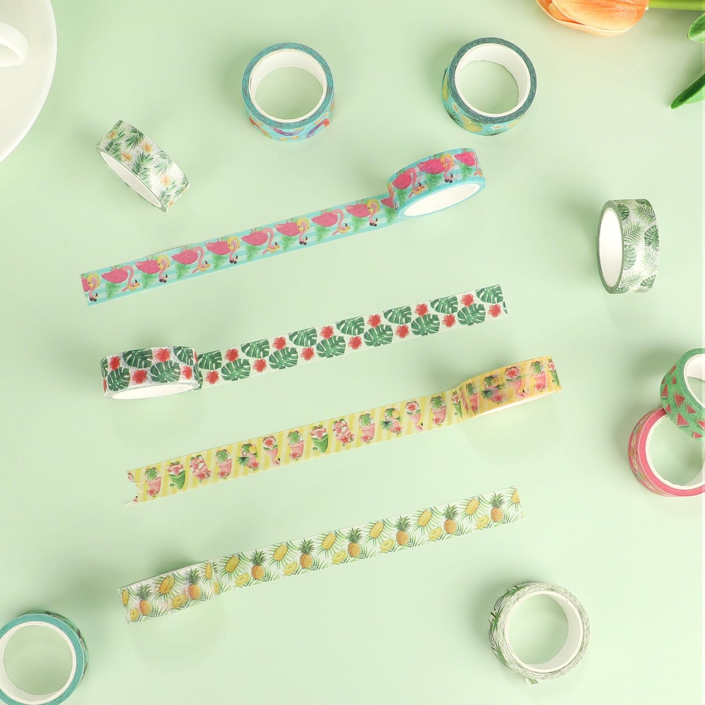 12 Rolls Fruits Washi Tapes, Hawaiian Leaves Cactus Masking Tapes, Colorful Fruits Decorative Adhesive for Scrapbook Journals DIY Craft Gift Wrapping Birthday Thanksgiving Christmas Party Decor 16.4Ft