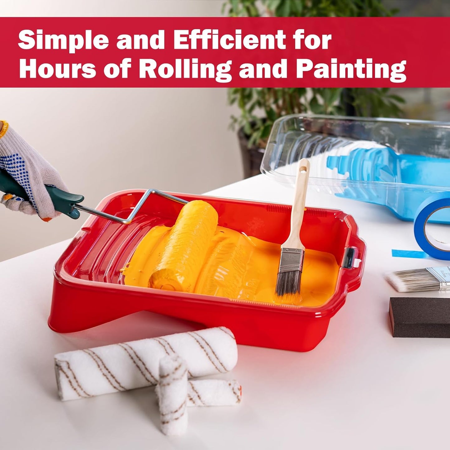 Mister Rui 9 Inch Paint Tray with Liner, 21 Pack, Sturdy Plastic Paint Tray with 20 Liners, Paint Pan Liners, Paint Roller Trays for Painting