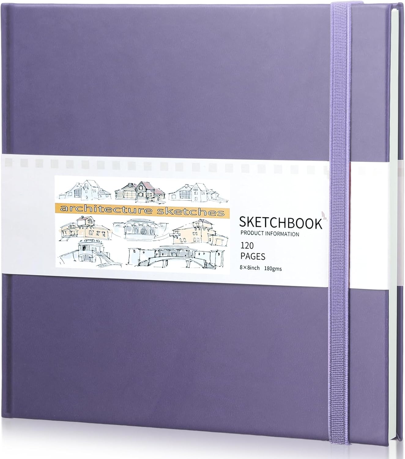 Moinchore Back to School Gifts Square Sketchbook 8 x 8 Inch Hardcover Art Sketch Book Drawing Papers 120 Pages, Mixed Media Journal Notebook with Elastic Closure Sketchbook for Drawing(Purple)