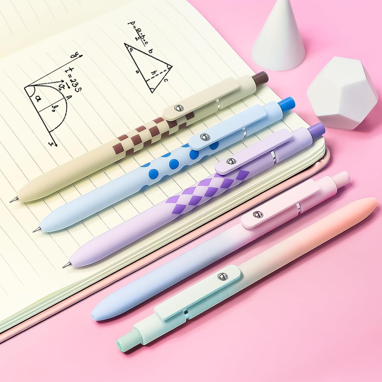 Gel Pens,10 Pcs Medium Point Smooth Writing Pens Cute Pens for Women, High-End Series 0.7mm Black Ink Pens for Journaling Note Taking, School Office Supplies (10 Pcs Gradient and Geometric)