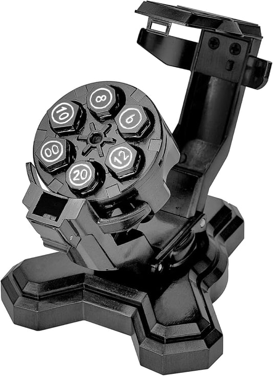 ASTRANOVA Metal Bullet Dice Set with Spinning Revolver Cylinder Holder for DND, Tabletop Games(Black)