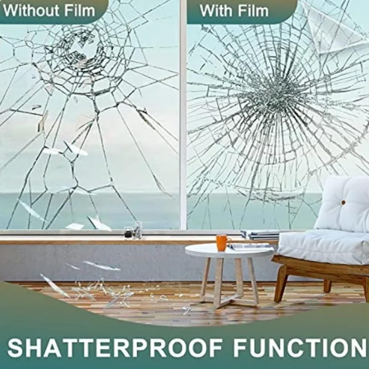 UV 99% Security and Safety 4 Mil Clear Window Film Shatterproof Anti Shatter Tempered Glass Film for Home and Office Windows (Clear, 24 in x 10 FT)