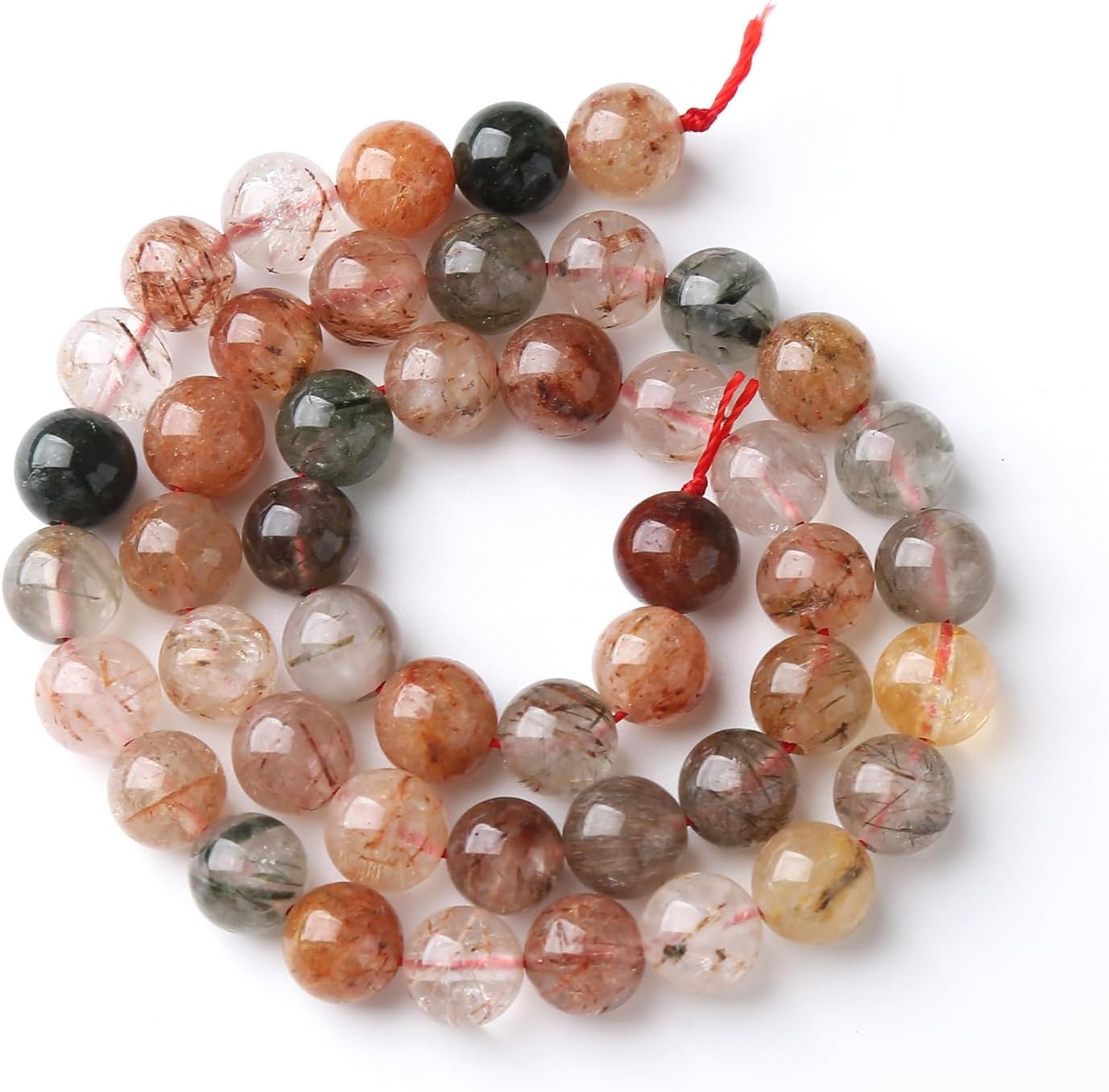 A+ Colorful Rutilated Quartz Crystal Beads Natural Stone Round Loose Beads for Jewelry Making DIY Bracelet Necklace Accessories 6mm 60pcs