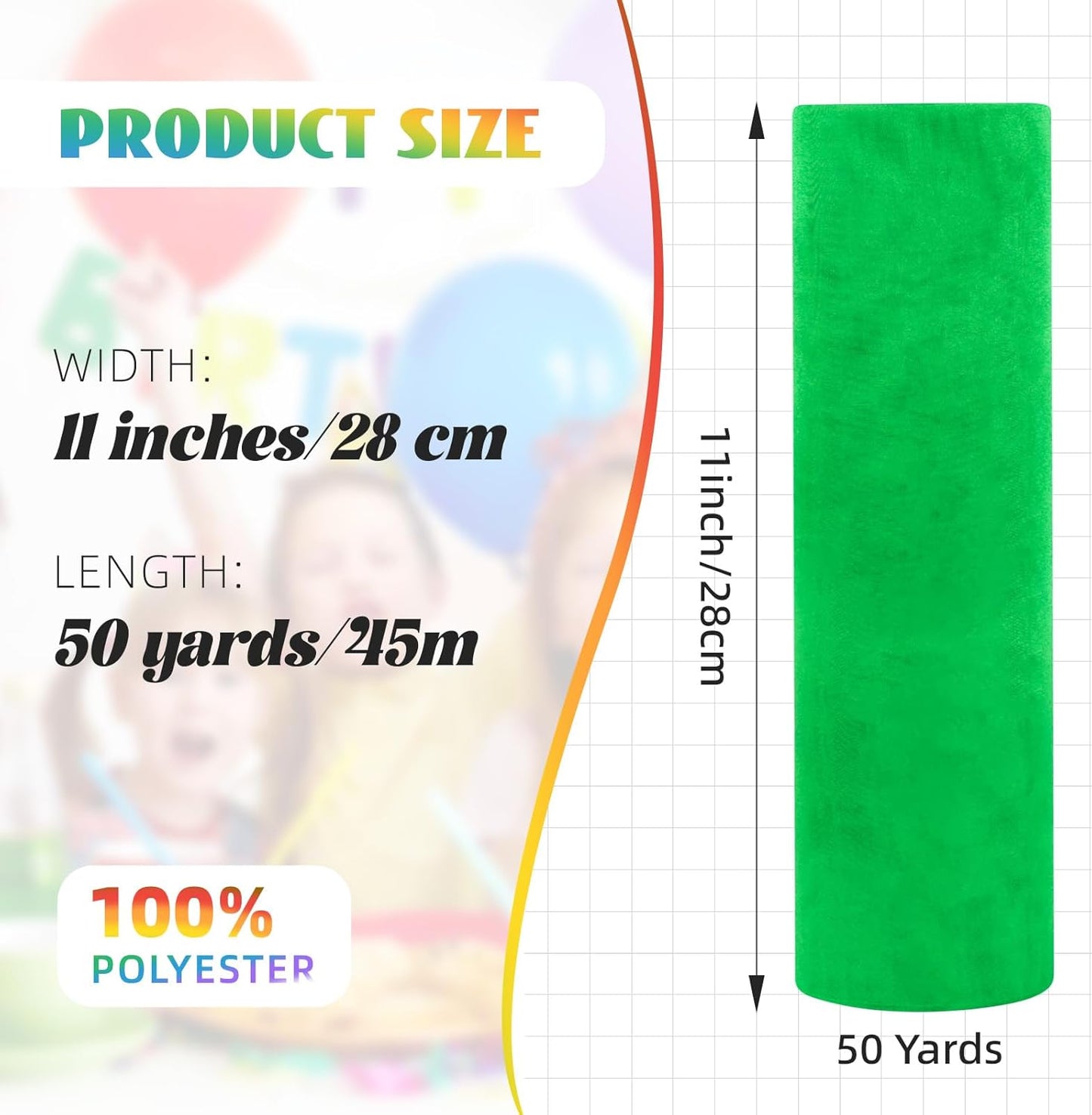 Crystal Organza Fabric Tulle 11 Inch by 50 Yards Sheer Tulle Rolls for DIY Craft Wedding Party Baby Shower Decor Gift Wrapping Party Supplies (Green)