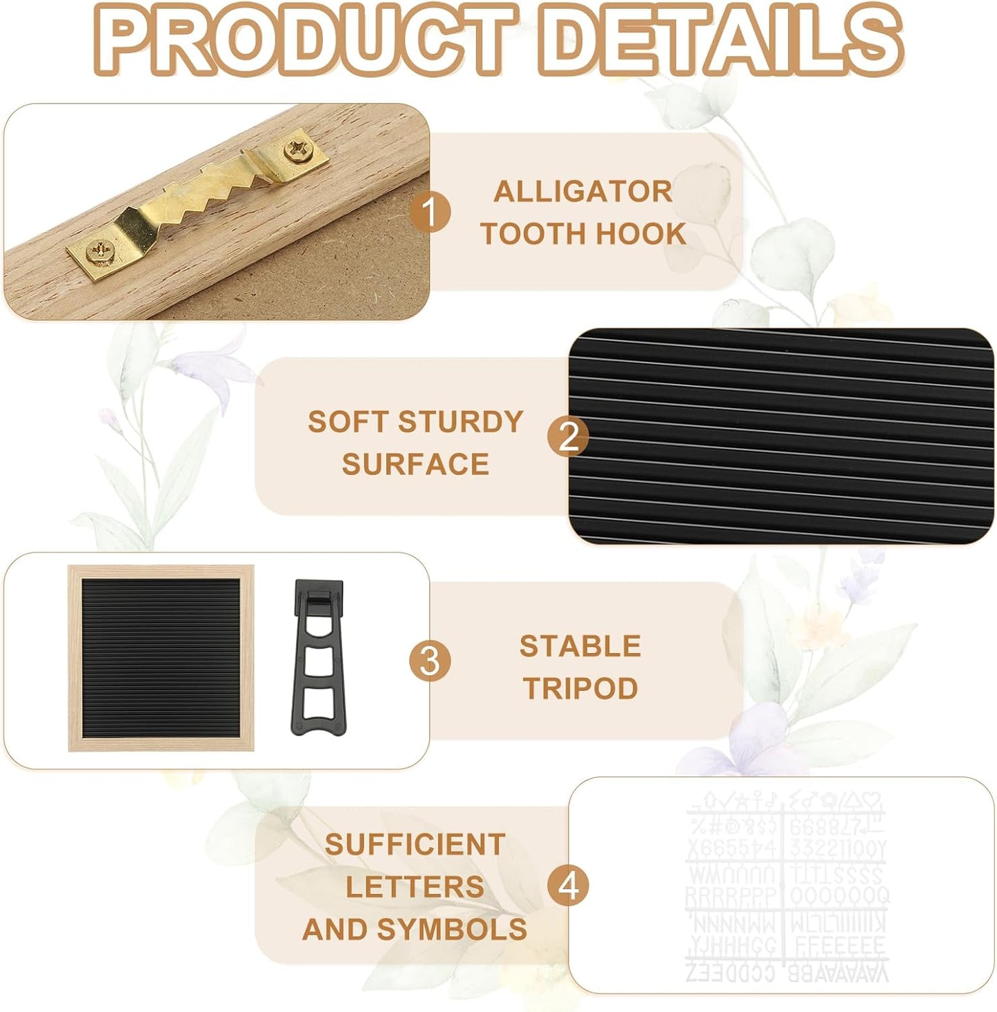 PATIKIL Felt Letter Board, 10x10Inches Black Brown Wooden Changeable Message Board with Storage Bag Stand for Kitchen Menu Classroom Farmhouse Decor Notes, White Letter