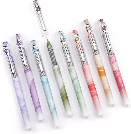 WRITECH Liquid Ink Rollerball Pens: Multi Colored 0.5mm Extra Fine Point Tip Rolling Roller Ball Pen 8ct Assorted Colors for Journaling Smooth Writing Note Taking No Bleed & Smudge & Smear