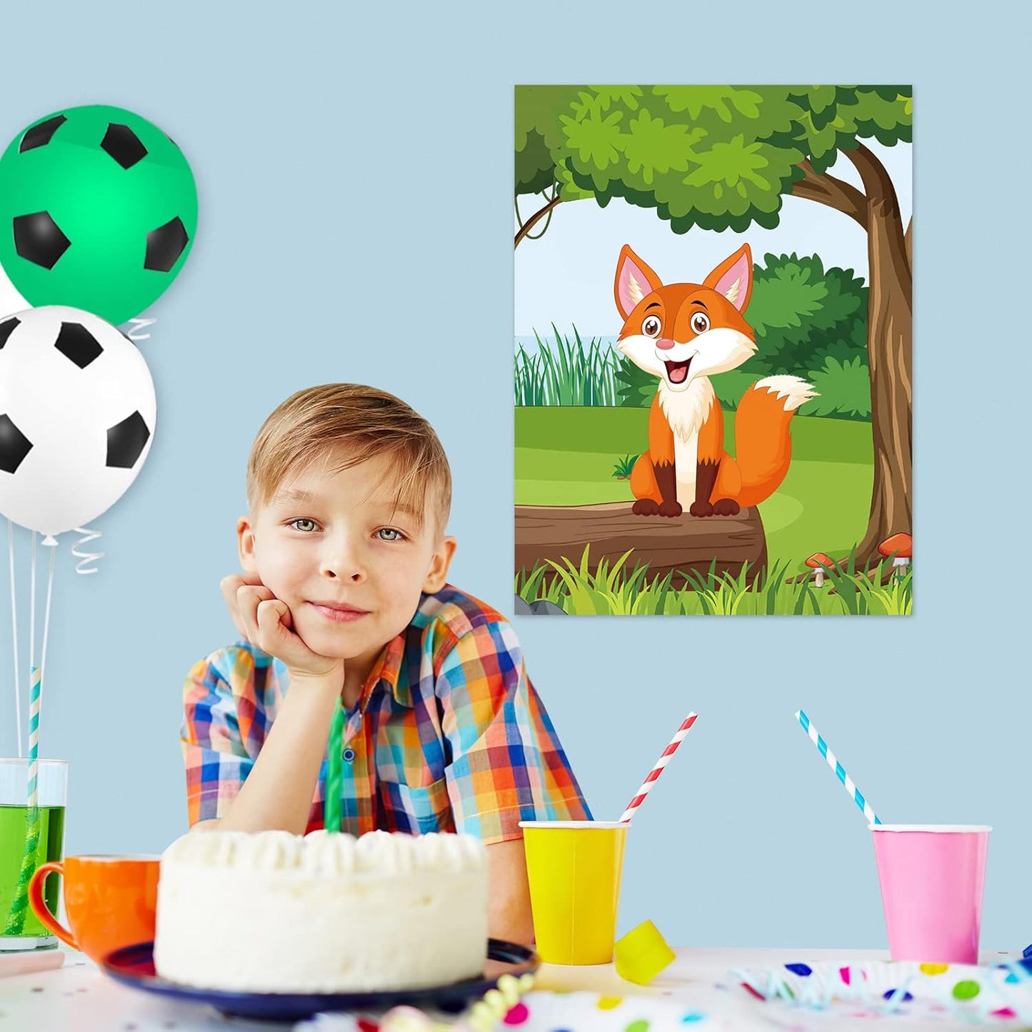 ASTARON Pin The Tail on The Fox Party Game with 30 Tail Stickers for Forest Farm Birthday Supplies Pin Game, Boys Girls Animal Party Favors Christmas Decorations