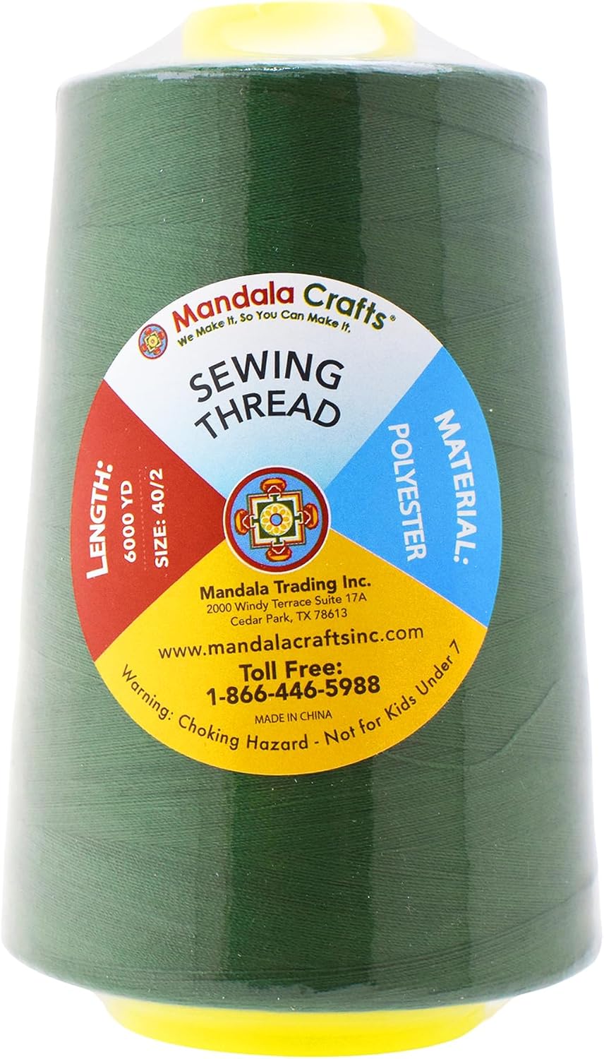 Mandala Crafts 4 Pack of Serger Threads Cones Spools - 40S/2 24000 Yards Polyester Hunter Green Threads for Sergers Machine and Overlock Quilting Sewing Machine