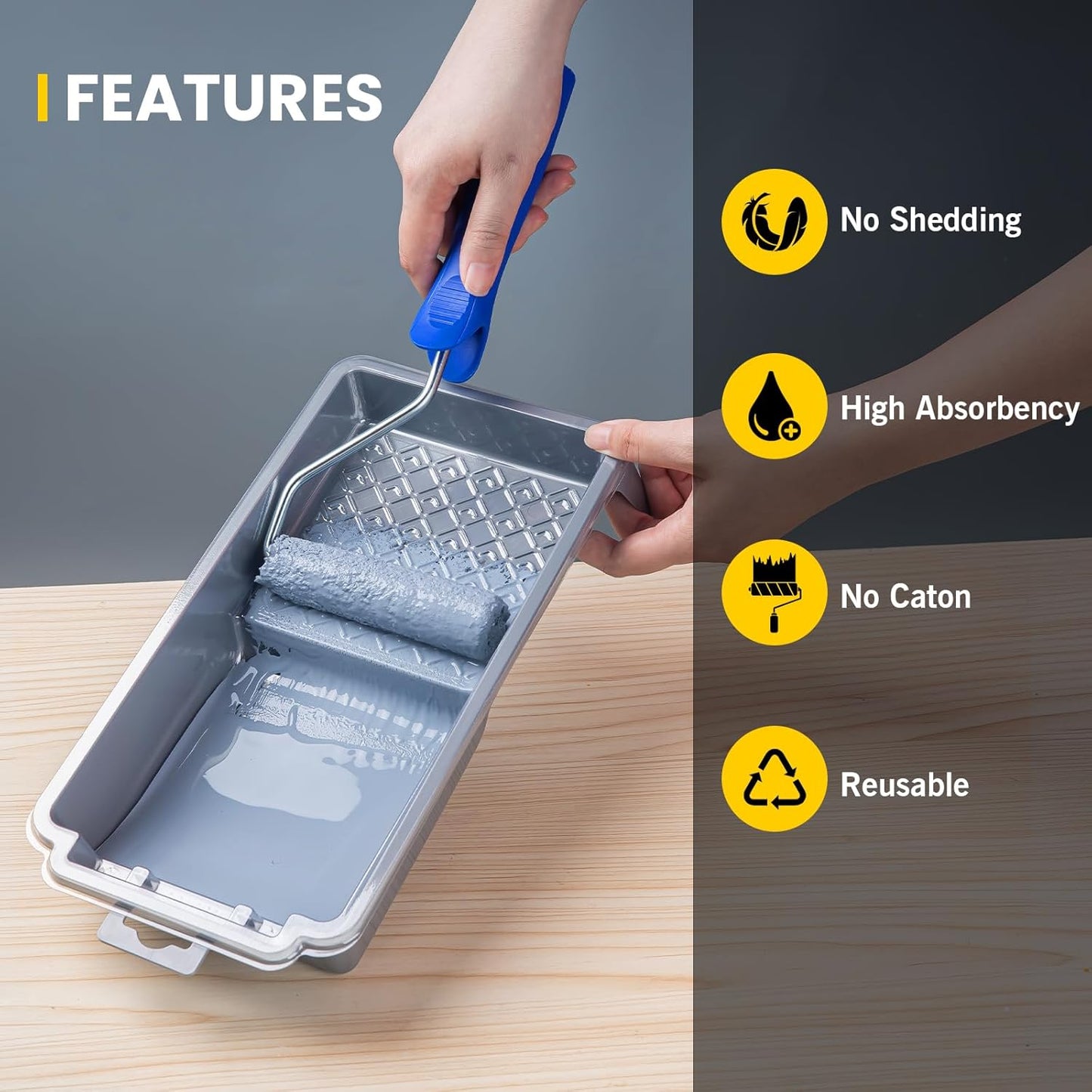 Mister Rui Paint Roller Tray, 4 inch Paint Tray with Liners, 12 Pack, Small Paint Trays, Thickened Plastic Tray Liners with Roller Frame