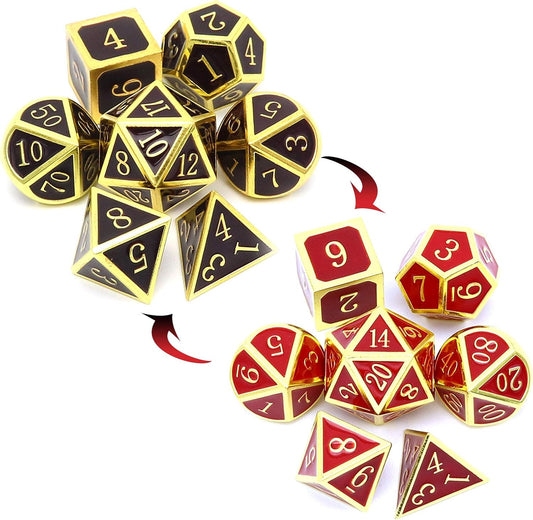 Haxtec Metal DND Dice Set Heat Sensitive Color Changing Metal Dice Polyhedral D&D Dice Compatible with Dungeons and Dragons RPG -Gold Black Red Shift