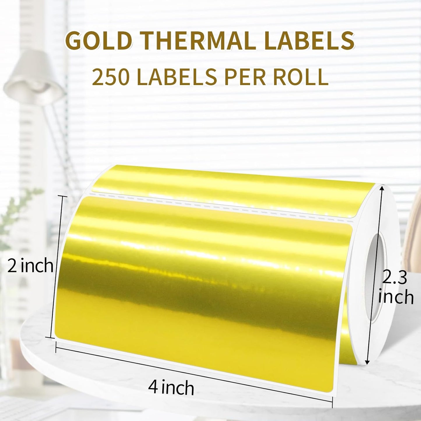 2" x 4" Gold Thermal Label Stickers,Waterproof Thermal Printer Sticker Labels for Gift Wrapping, Self-Adhesive Name Price Tag DIY Custom Logo Design (250 pcs,Gold)