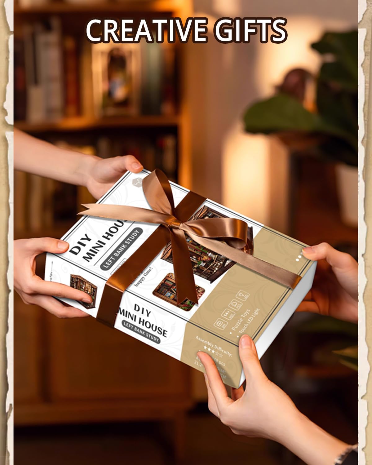 Book Nook Kit - DIY Miniature House Dollhouse 3D Puzzles for Adults and Teens - Gifts for Family and Friends Bookshelf Decor Tiny House Model Build with LED Light (AW02-001)