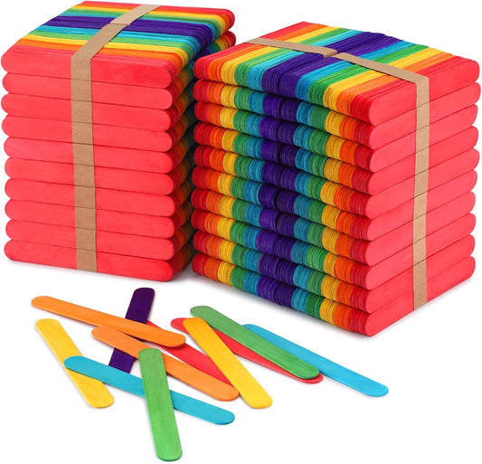 WISYOK 1500 Pcs 6 Inch Colored Jumbo Craft Stick, Wooden Rainbow Popsicle Sticks, Wide Lollipop Sticks, Ice Pop Sticks, Great for DIY Craft Creative Designs and Kids Education, Home Art Projects