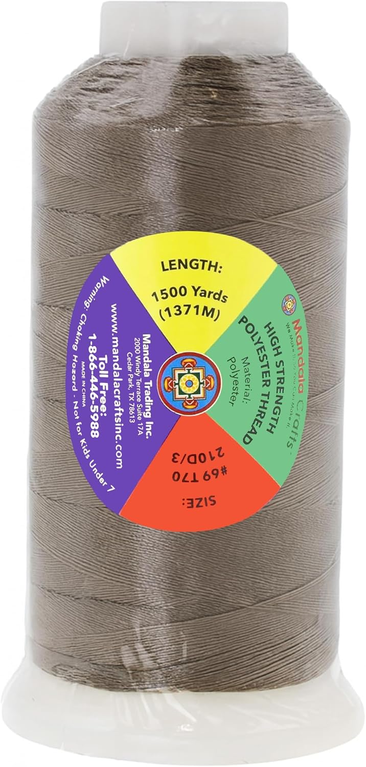 Mandala Crafts Taupe Heavy Duty Thread - 1500 Yds Tex 70 Thread for Sewing Drapery Jeans Leather Hair Outdoor Marine Upholstery