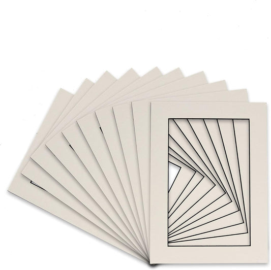 Pack of Ten Acid Free 11x14 Mats Bevel Cut for 8.5x11 Photos - White With Black Core Precut Matboards With Backing Boards and Self Seal Bags for Pictures, Framing - 4-ply Thickness