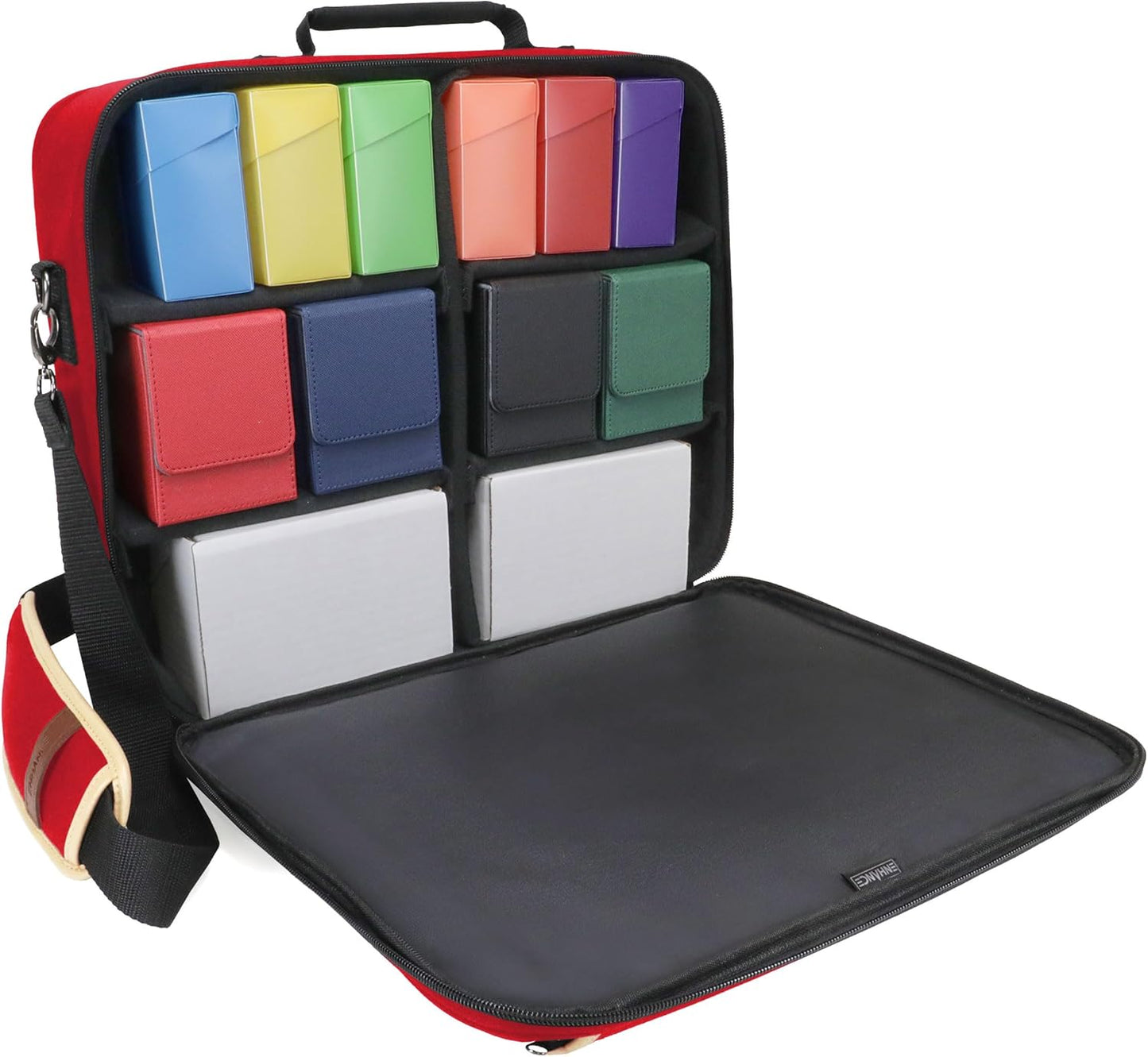 ENHANCE Designer Edition TCG Bag - MTG Shoulder Bag with Customizable Dividers & Accessory Pocket for Deck Boxes, Dice - Card Storage Compatible with Magic the Gathering, Lorcana (Red)