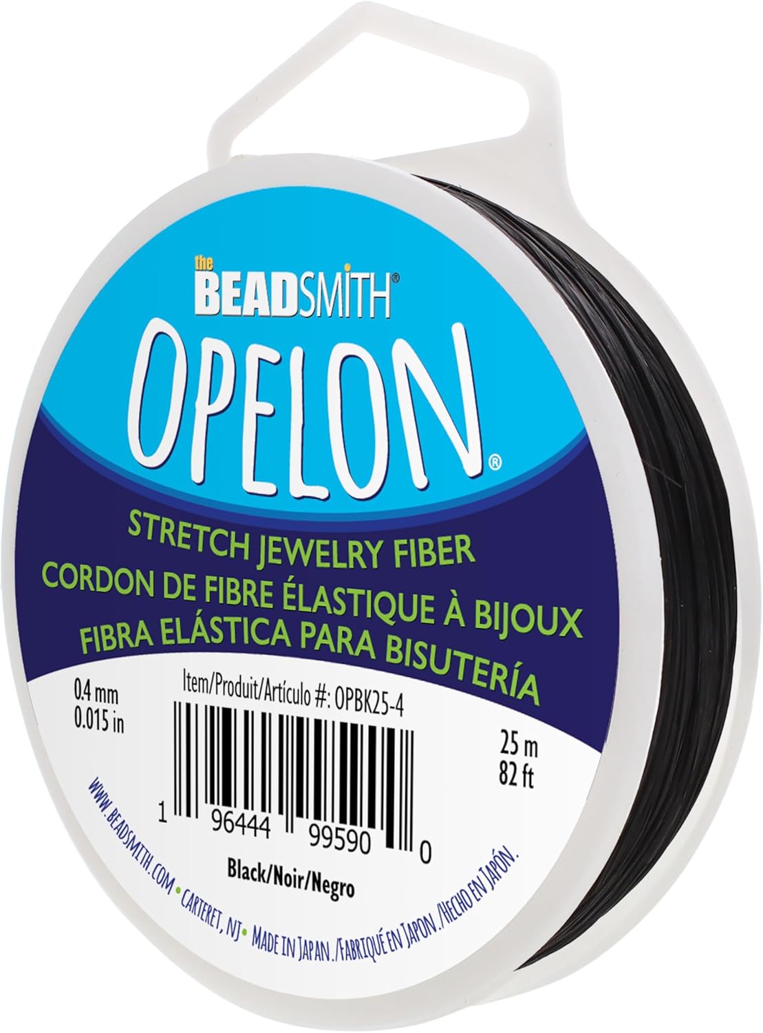 The Beadsmith Opelon Stretch Cord – Elastic Beading Fiber, Black, 0.4 mm Diameter, 25 Meters (82 ft) Spool