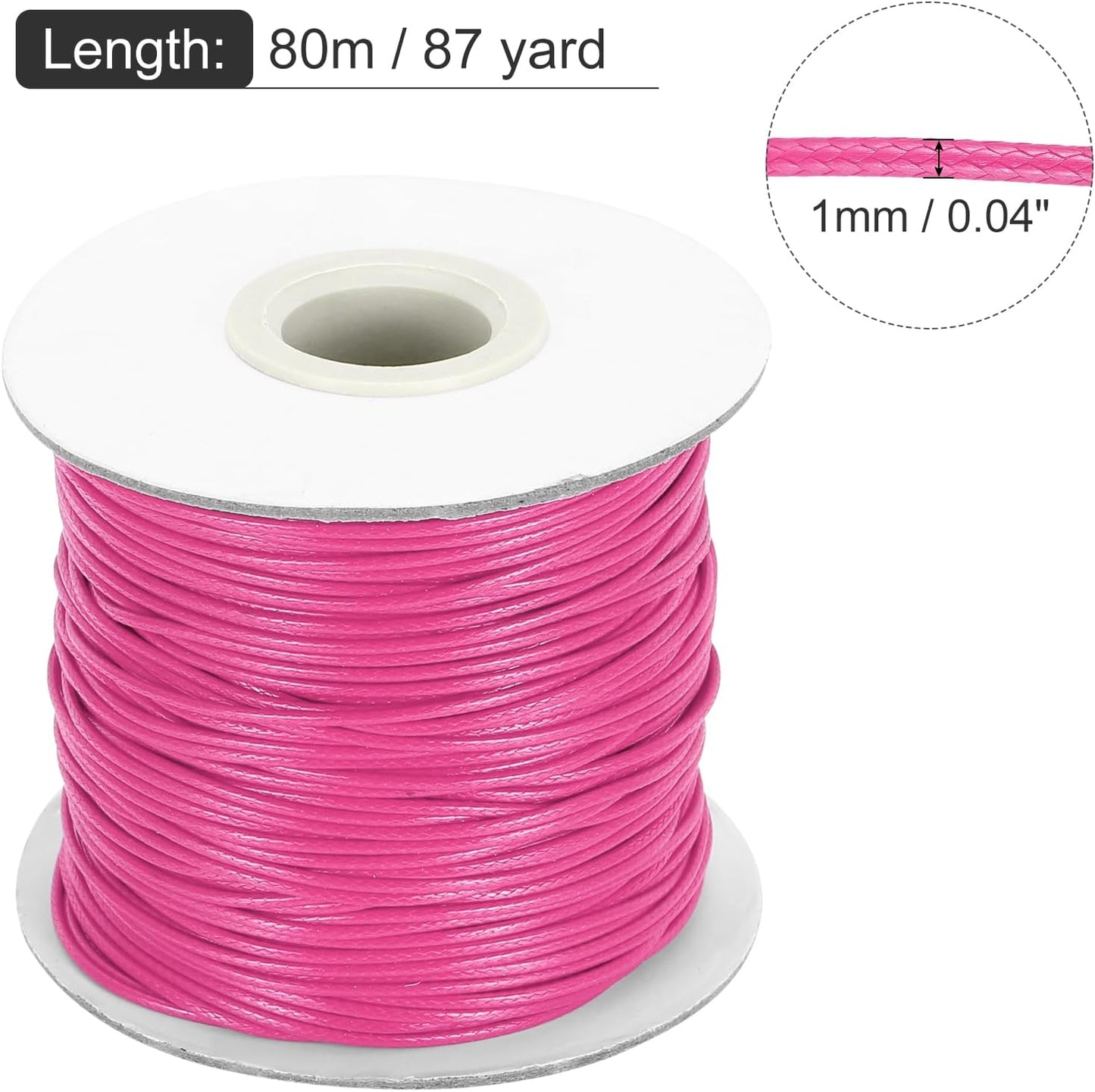 MECCANIXITY Waxed Cord 1mm Waxed Thread 87 Yard Wax String Leather Cord for Bracelet Making, Necklaces, Beading, Jewelry Making and DIY Crafts(Dark Pink)