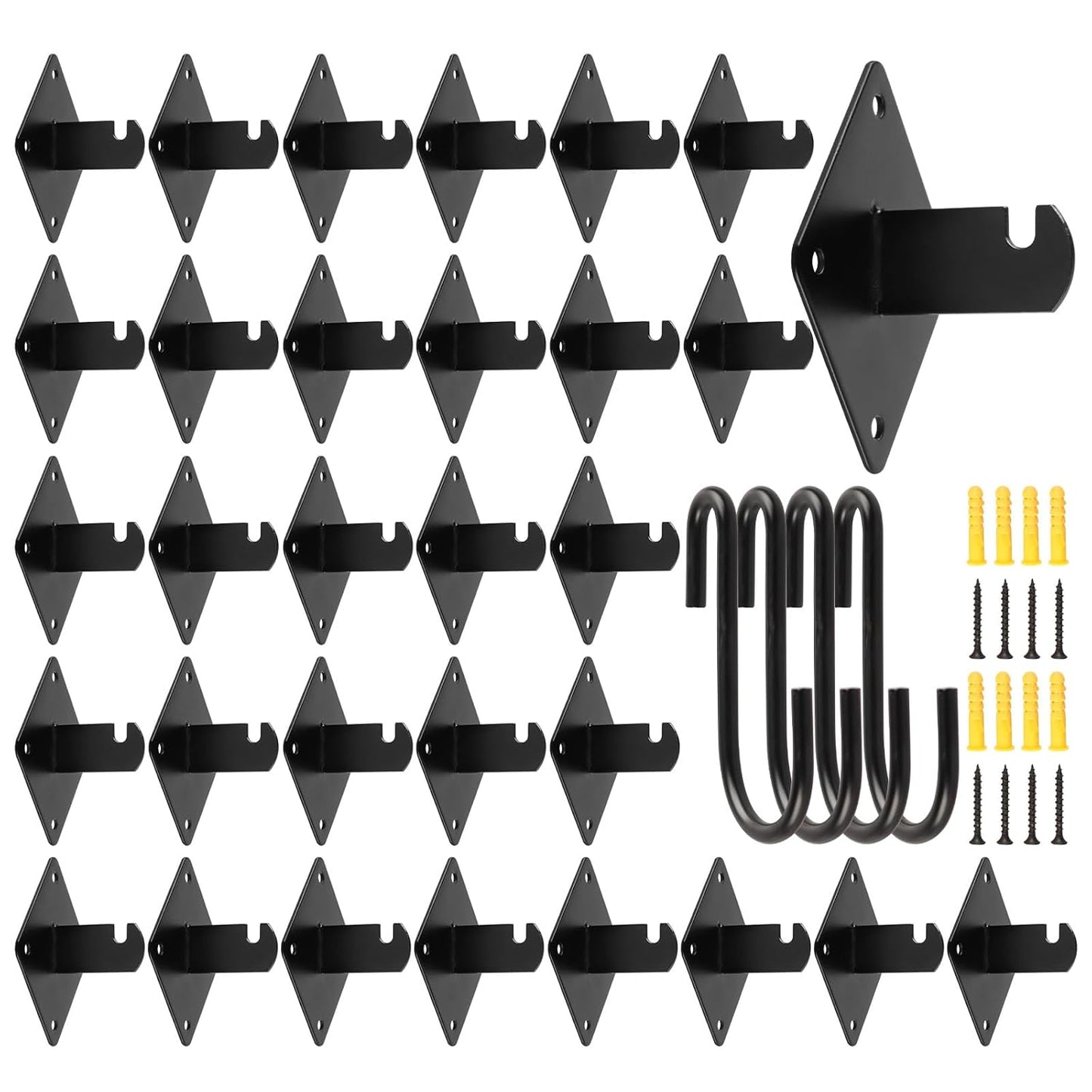 Gridwall Mount Brackets, 30 Pcs Wall Grid Panel Accessory with 150Pcs Wall Mount Screws and 4 Pcs S Hooks for Wire Wall Grid Clothing Store Cloakroom Retail Display Wall Organization.