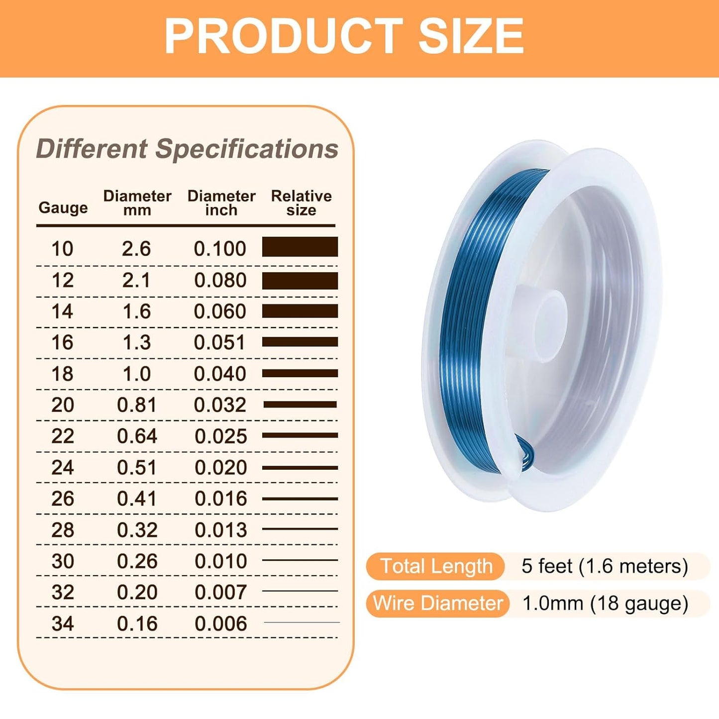 HARFINGTON 5ft Jewelry Wire, 18 Gauge (1mm) Brass Craft Soft Metal Tarnish Resistant Copper Beading Wire for Jewelry Making Supplies Crafting, Blue