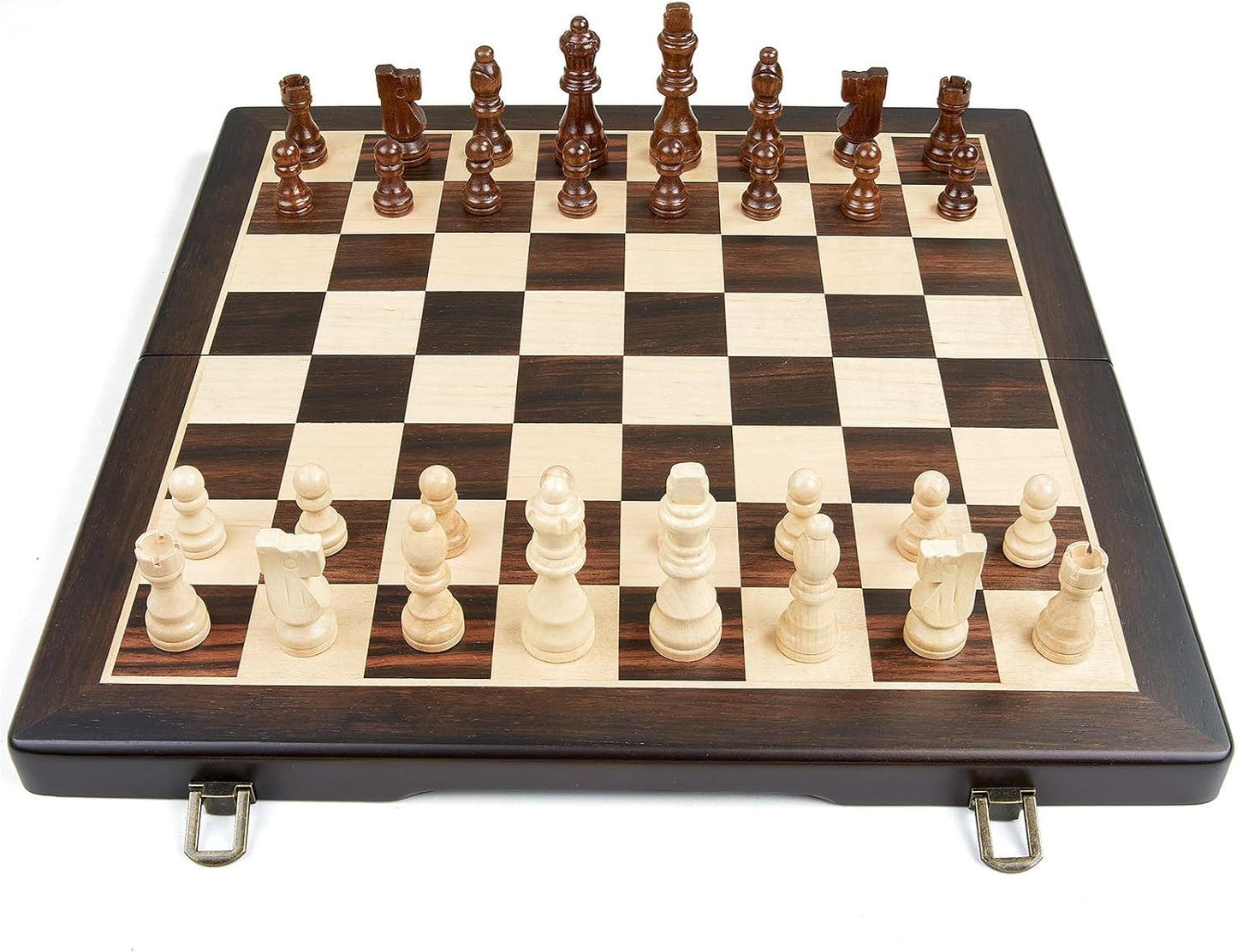 Magnetic Wooden Chess Set for Adults Kids,15" Folding Chess Board with Wood Texture 2 Extra Queens - Handmade Pieces Travel Board Games for Professional Beginner