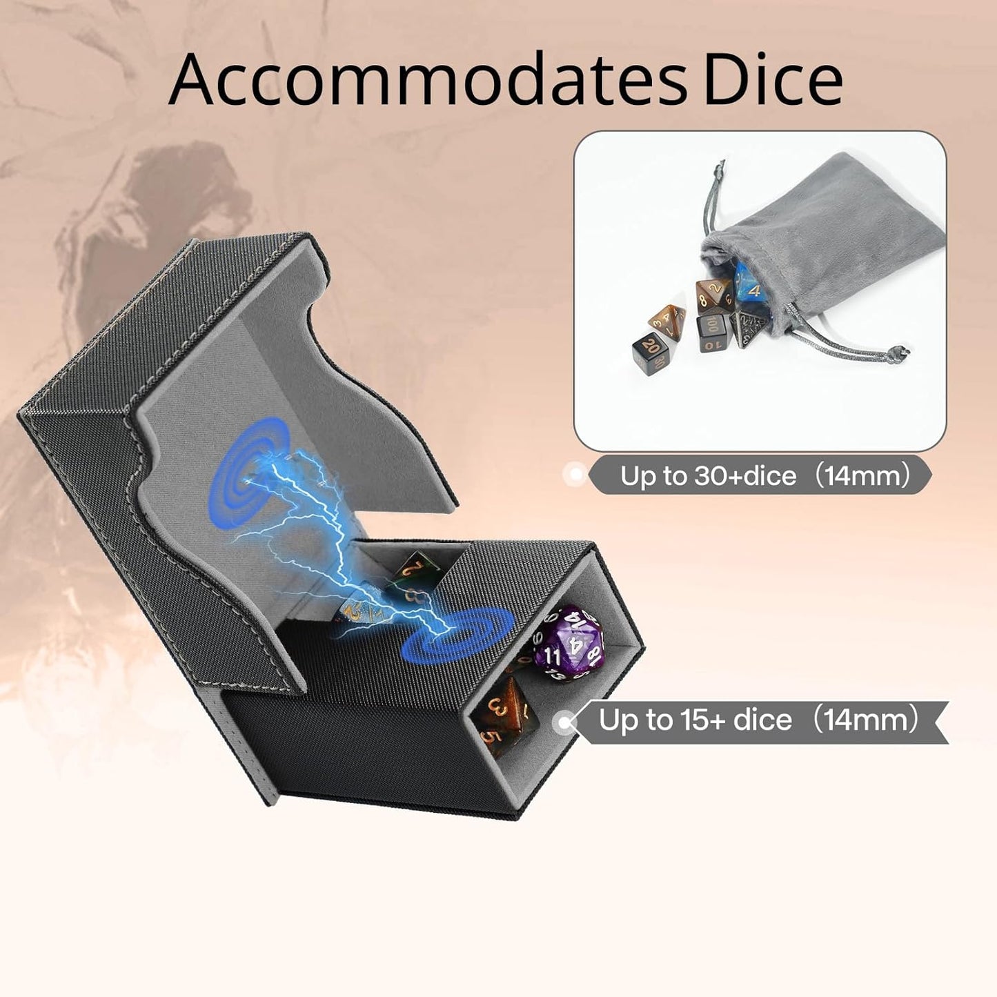 Dice Tower and Tray, Portable Commander Deck Box, Foldable Dice Storage Box for Dungeons and Dragons Rolling Tray Black/Grey