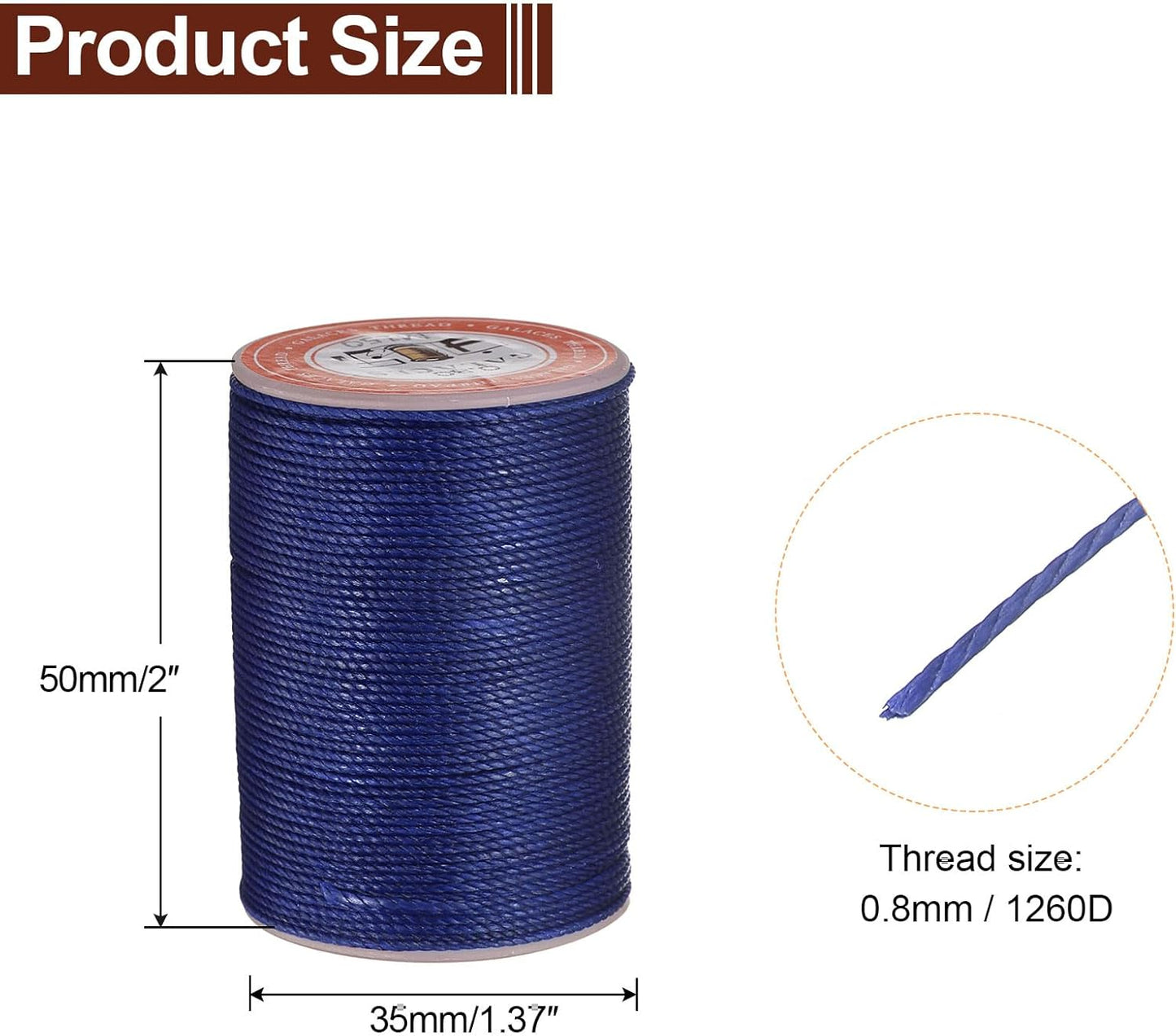 uxcell Round Leather Sewing Waxed Thread, 55m / 60 Yards Wax Polyester String, 0.8mm Waxed Stitching Cord for Leather Crafts, Bookbinding, Bracelets Braided, Sapphire Blue