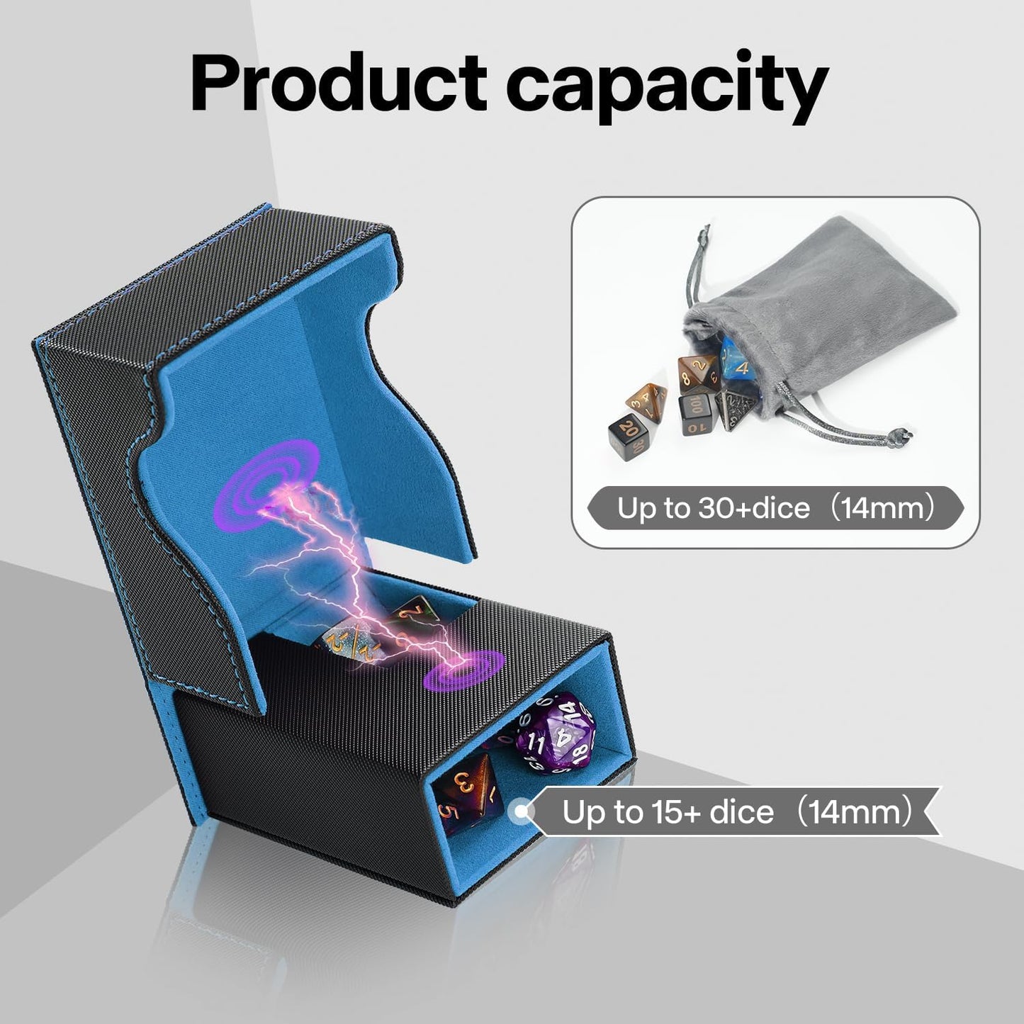 Dice Roller Tower, Premium DND Magnetic Dice Tray, Foldable PU Leather Dice Tower RPG Gifts for Dungeons and Dragons MTG Dm & Player Black/Blue