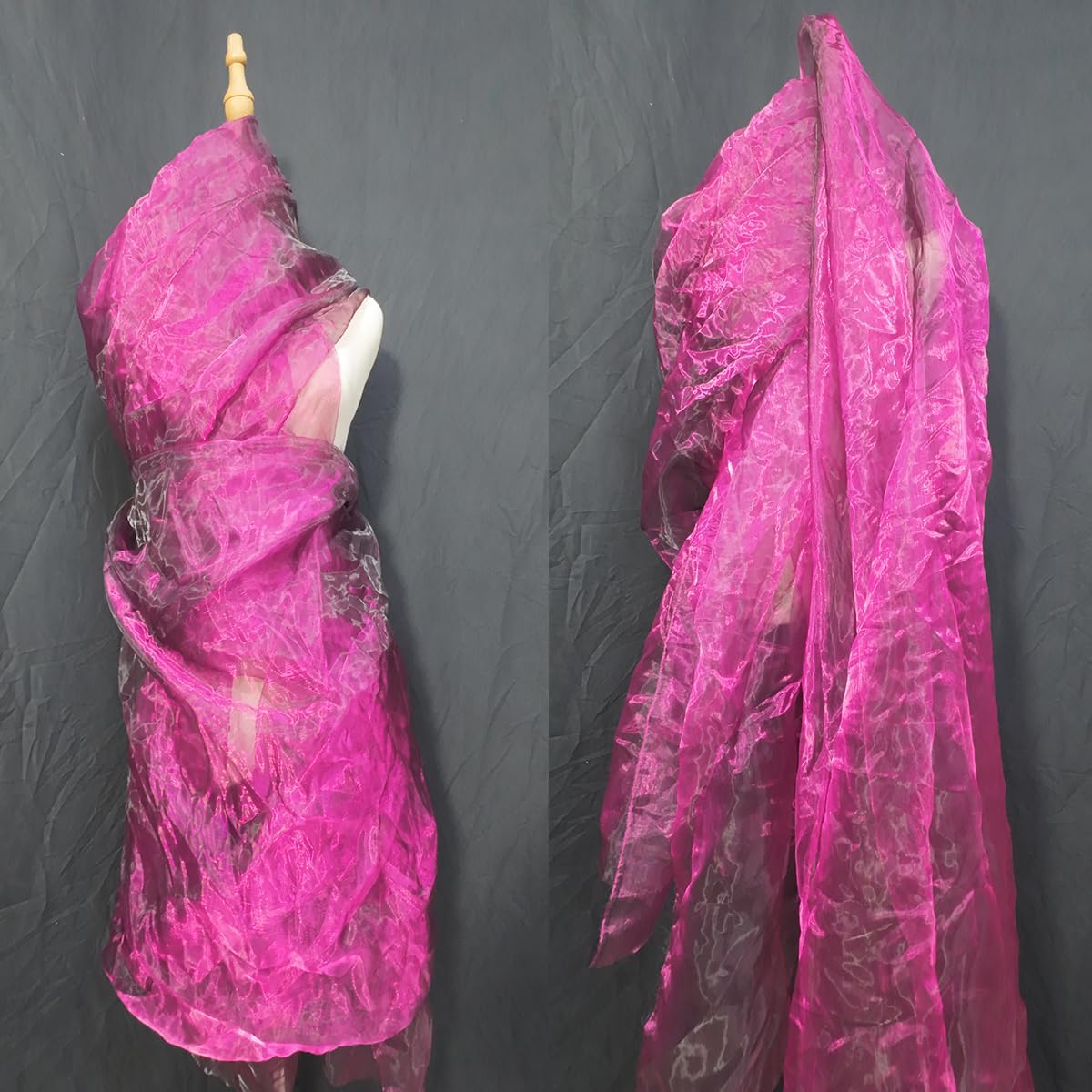 Two-Tone Iridescent Holographic Organza Fabric - 5.5 Yards | Lightweight Sheer Gauze Voile Tulle | for Dresses, Party Decor, DIY Crafts, Shiny Backdrops(Fuchsia Black)