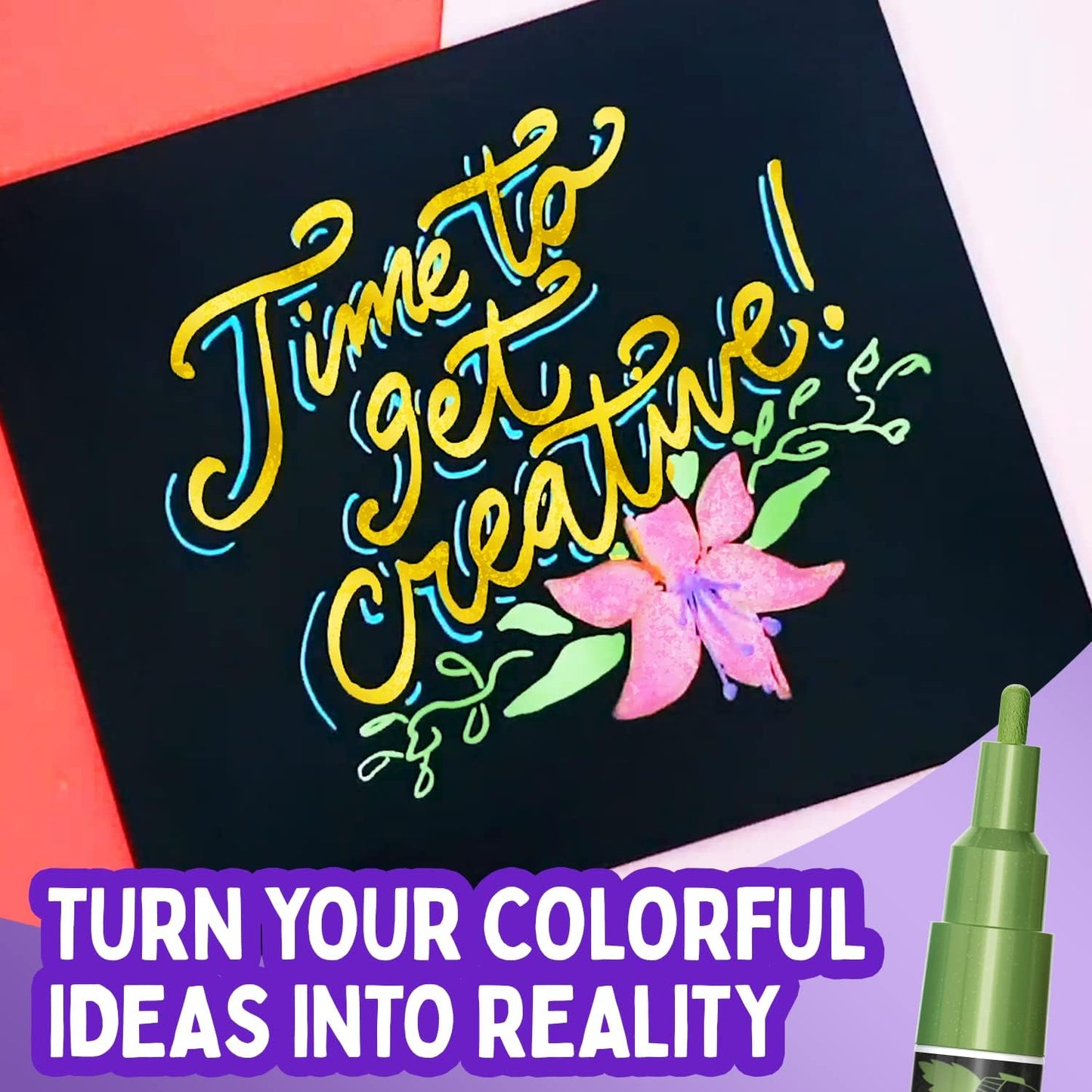 Metallic Liquid Chalk Markers Fine Tip - Dry Erase Marker Pen for Chalkboard Signs, Windows, Blackboard, Glass - 3mm Reversible Tip (10 Pack)