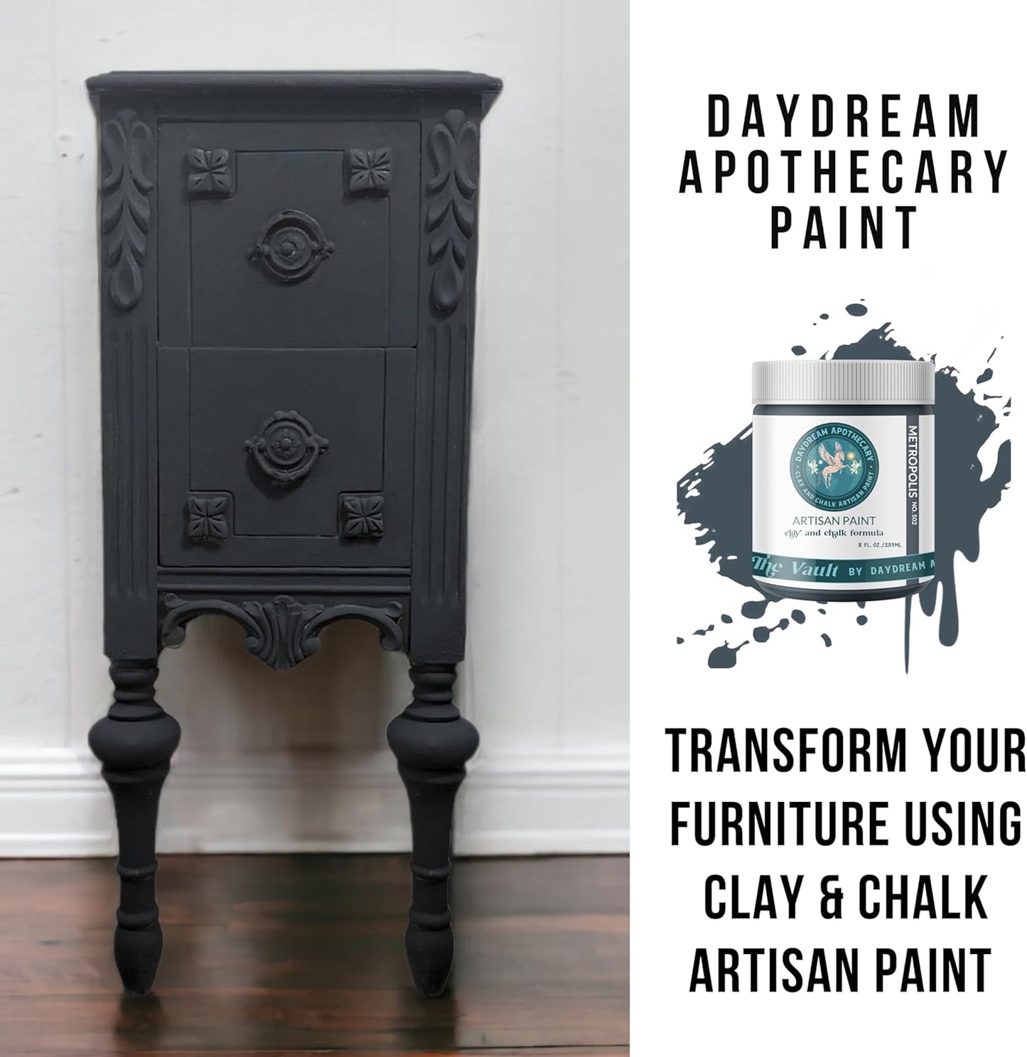 Daydream Apothecary Premium Chalk Style Paint for Furniture, Home Décor, Wood, DIY Interior Projects, Quick Dry, No Prep or Prime Needed, Matte Slate Grey - 8oz