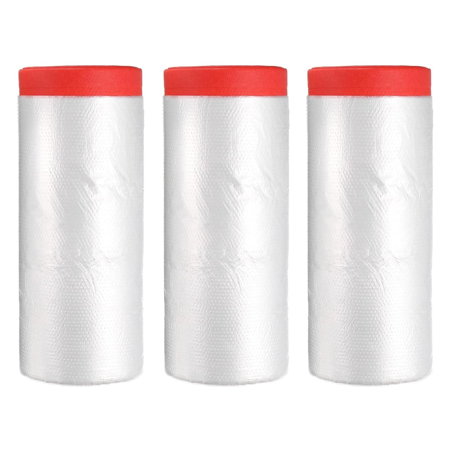 uxcell Pre-Taped Masking Film, 3.6ft x 66ft High-Tack Painters Tape Plastic Drop Cloth with High-Tack Painters Tape for Painting Protection Red 3Pcs