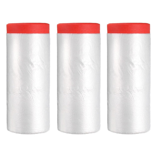uxcell Pre-Taped Masking Film, 3.6ft x 66ft High-Tack Painters Tape Plastic Drop Cloth with High-Tack Painters Tape for Painting Protection Red 3Pcs