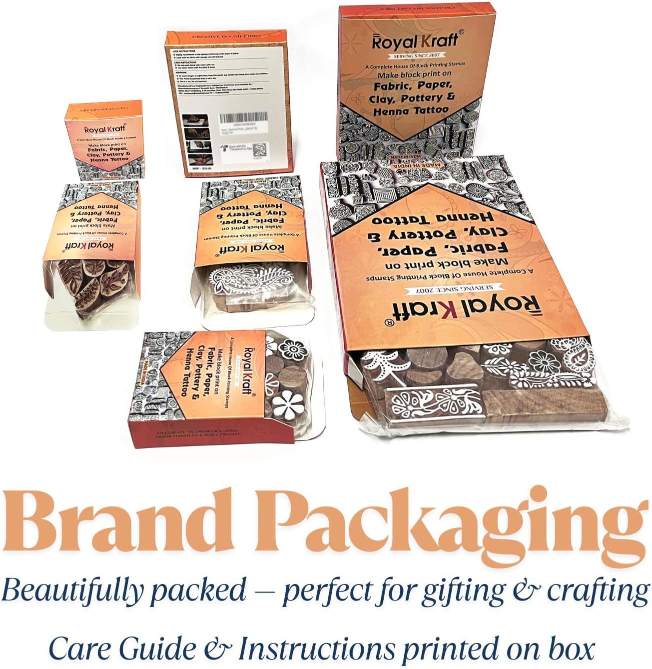 Royal Kraft Wooden Stamps for Block Printing on Saree Border, Textile, Clay, Pottery, Tattoo (Set of 10) MXtag0005