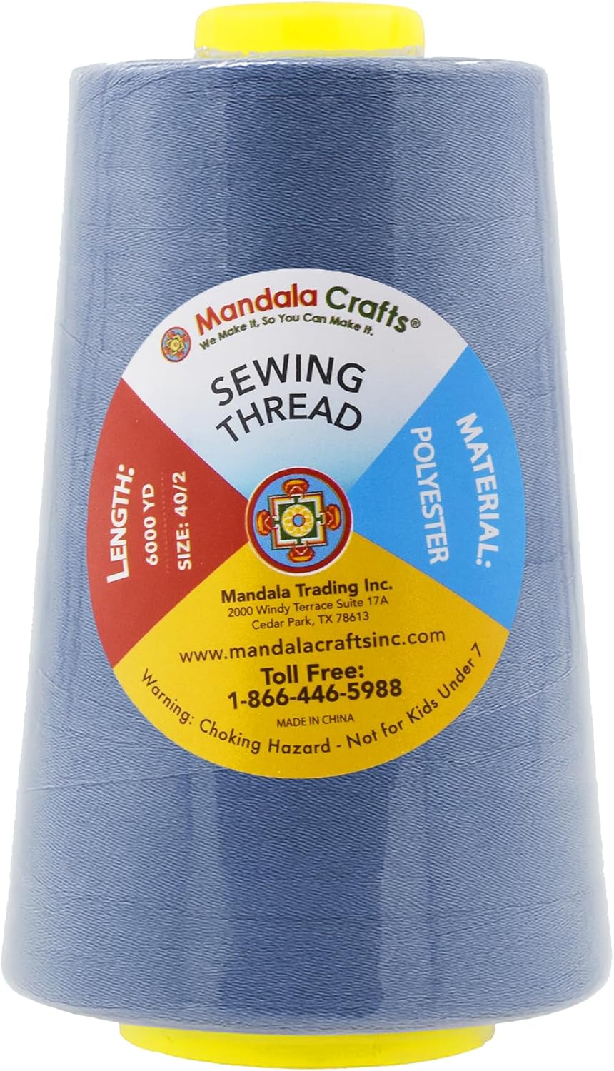 Mandala Crafts 4 Pack of Serger Threads Cones Spools - 40S/2 24000 Yards Polyester Steel Blue Threads for Sergers Machine and Overlock Quilting Sewing Machine