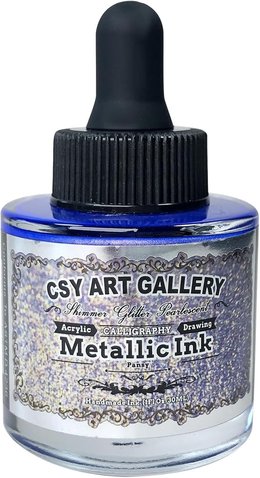 CSY Art Gallery Colorshift Acrylic Liquid Ink-Metallic Paint -Metal Calligraphy Inks -Craft Paint for Terracotta,Model Car,Leather,Painting,Wood (Pansy)