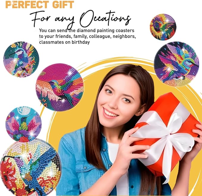8 Pcs Humming Bird Diamond Painting Kits | Diamond Painting Kits with Holder | Diamond Art Coasters for Beginners Adults - Perfect Art Craft Supplies Gift!… (Humming Bird)