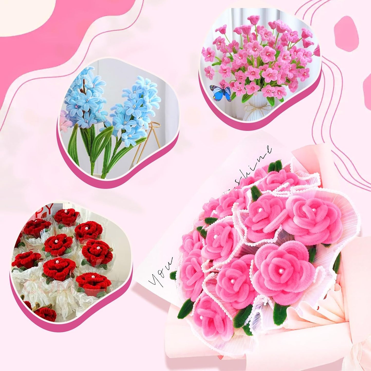 FACIACC 600PCS Pipe Cleaners Craft, 6 Assorted Colors Chenille Stems for DIY Bouquet Christmas Gift Party Decor (Red)