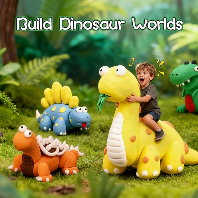 Air Dry Clay Kit, Modeling Clay for Kids, 9 Dinosaur Model Magic Clay with Sculpting Tools and Tutorials, Ultre Light Soft Clay Kit, Arts Craft Toy Gift, Christmas Birthday Party Favors for Boys Girls