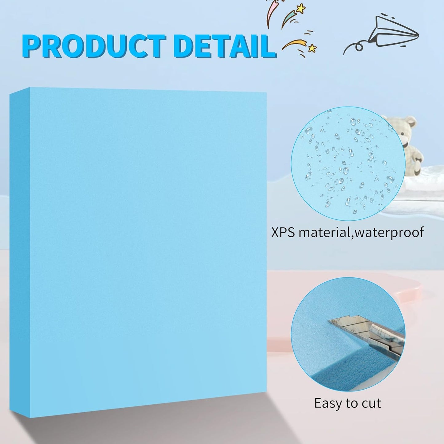 LuckyFoam Blue 5 Pack 15x12x1.5 inch Foam Sheets 1.5 Inch Thick Polystyrene Rectangles XPS Foam Board Craft for Insulating DIY Modeling Art Supplies