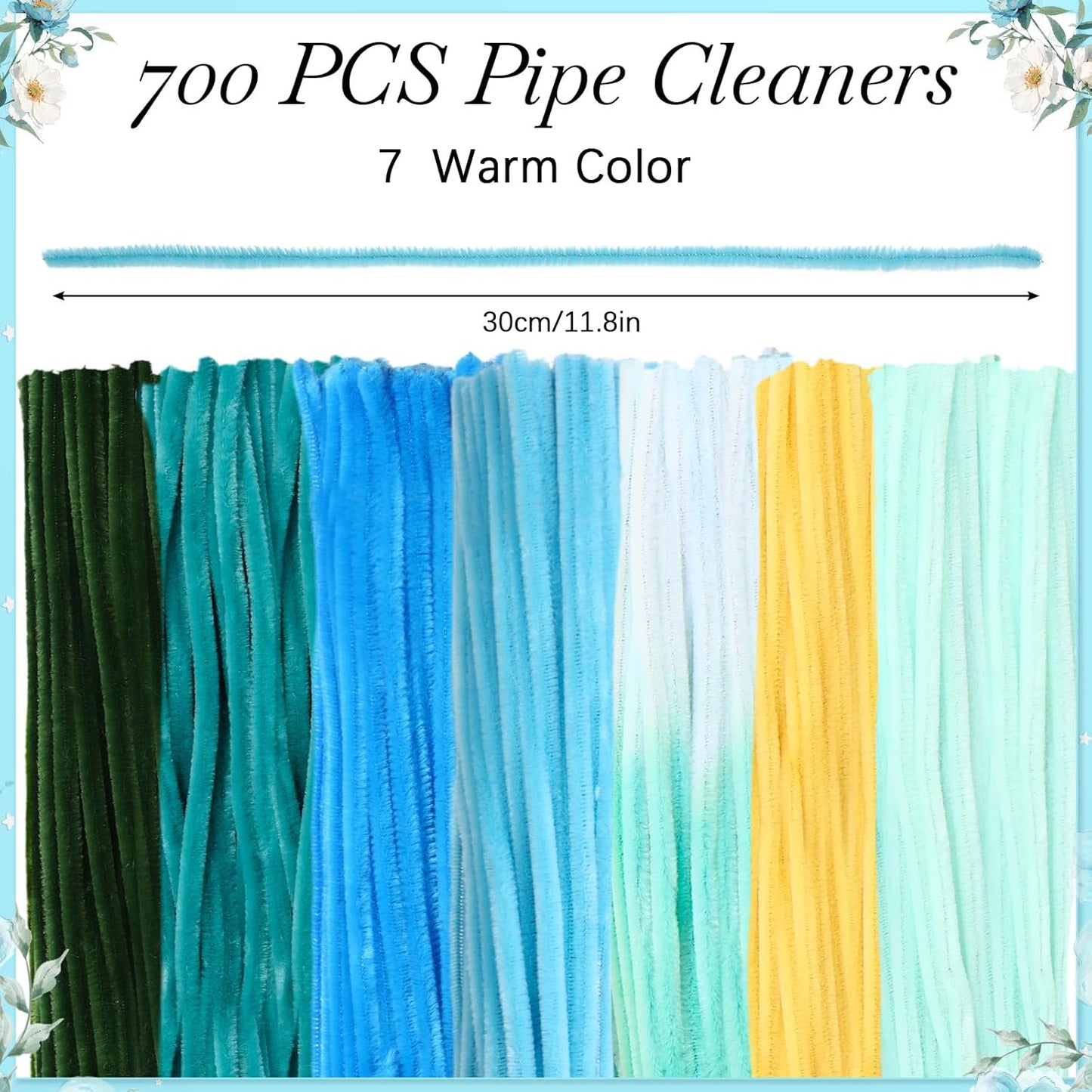 DaisyInner 700 Pcs Halloween Fall Pipe Cleaners Craft Bulk Pastel Chenille Stems Flower DIY Gradient Colored Fluffy for School Classroom Thanksgiving Christmas Party Supplies(Blue Style)