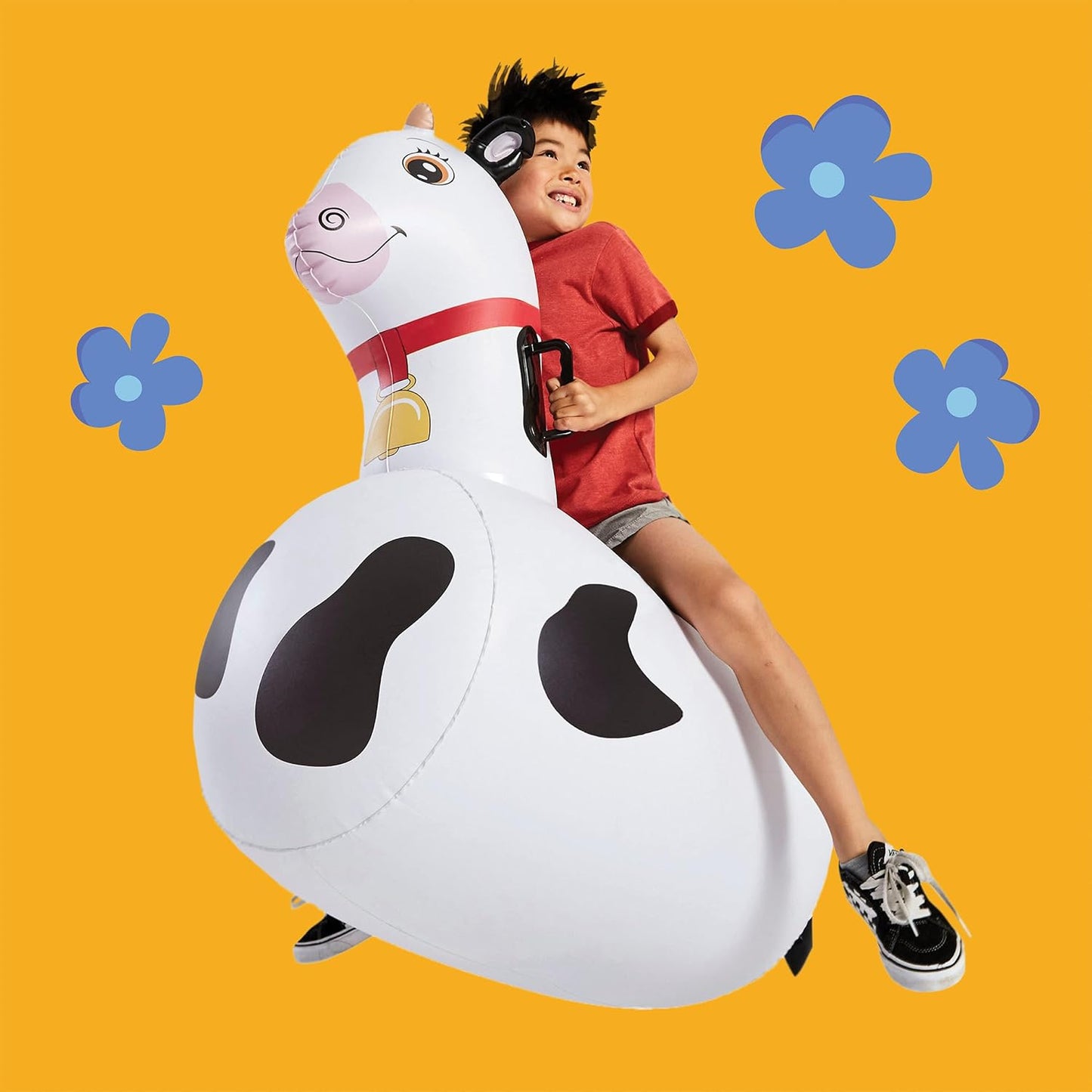 Hearthsong Hop N Go Inflatable Bouncy Cow Riding, Hopping Toys for Kids Ages 5+ - Ride On Bouncer Animal Hopper Jumping Toys for Outdoor Games