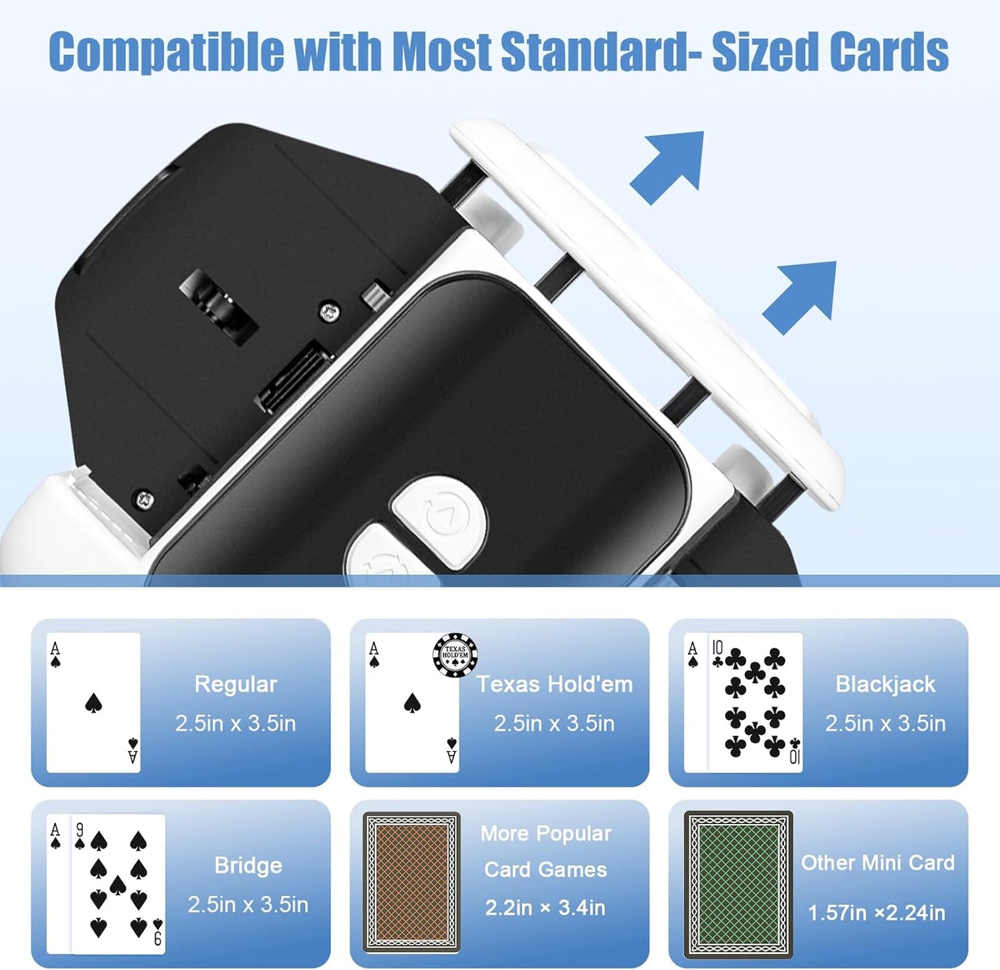 BEE&FLOWER Card Shuffler - Rechargeable Low Noise & Jam-Free | Fast Shuffle for 1–2 Decks with Pull-Out Tray, Auto & Manual Modes Compatible with Poker, Regular, Texas Hold'em, Blackjack, Bridge