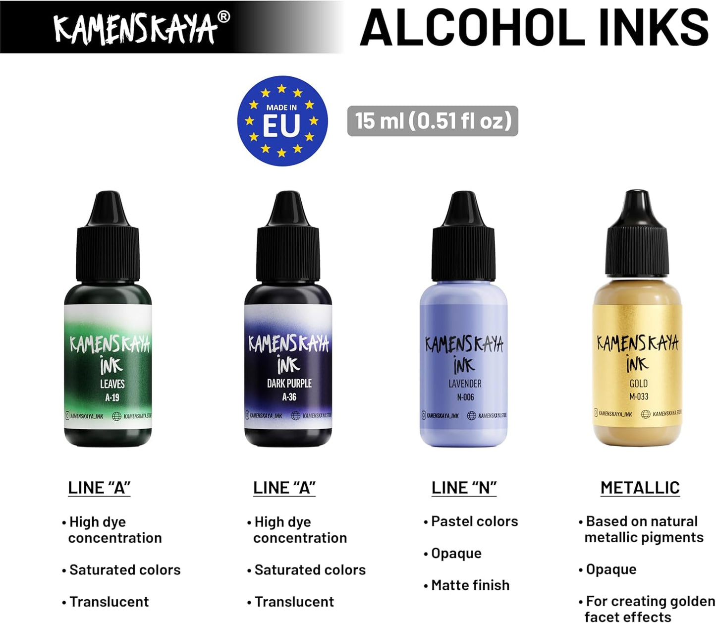 Alcohol Inks for Artists: Alcohol Ink Set #24, 4 pcs. 0.51 fl oz (15 ml) Each