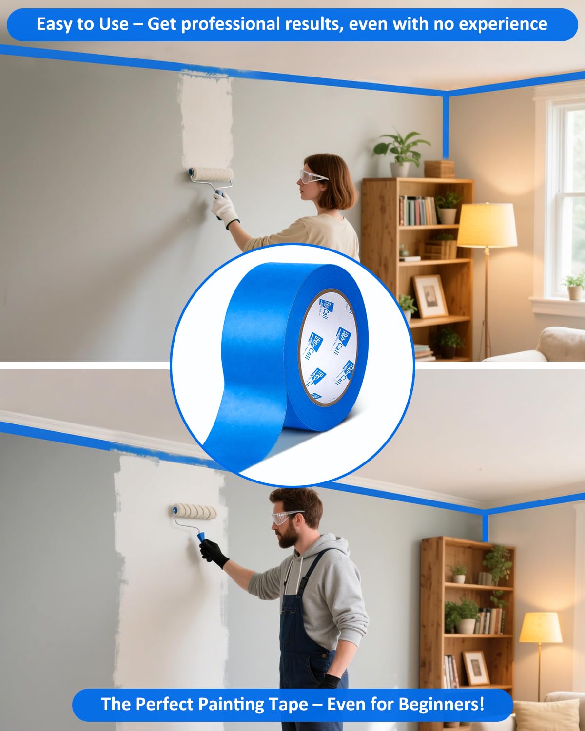 Re-Call Painters Tape 2 Inch Wide,24 Rolls Painting Tape,Blue Masking Tape 2 Inch 55 Yards,1320 Total Yards.