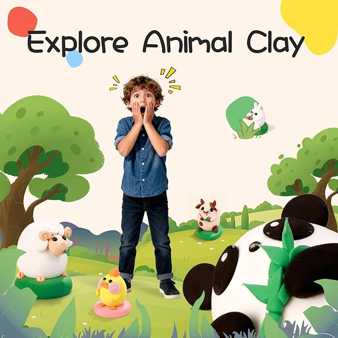 Air Dry Clay Kit for Kids, Modeling Clay, 9 Animals Model Magic Clay with Sculpting Tools and Tutorials, Ultra Light Soft Clay Set, Arts Crafts Toy Gift, Christmas Birthday Party Favors for Boys Girls