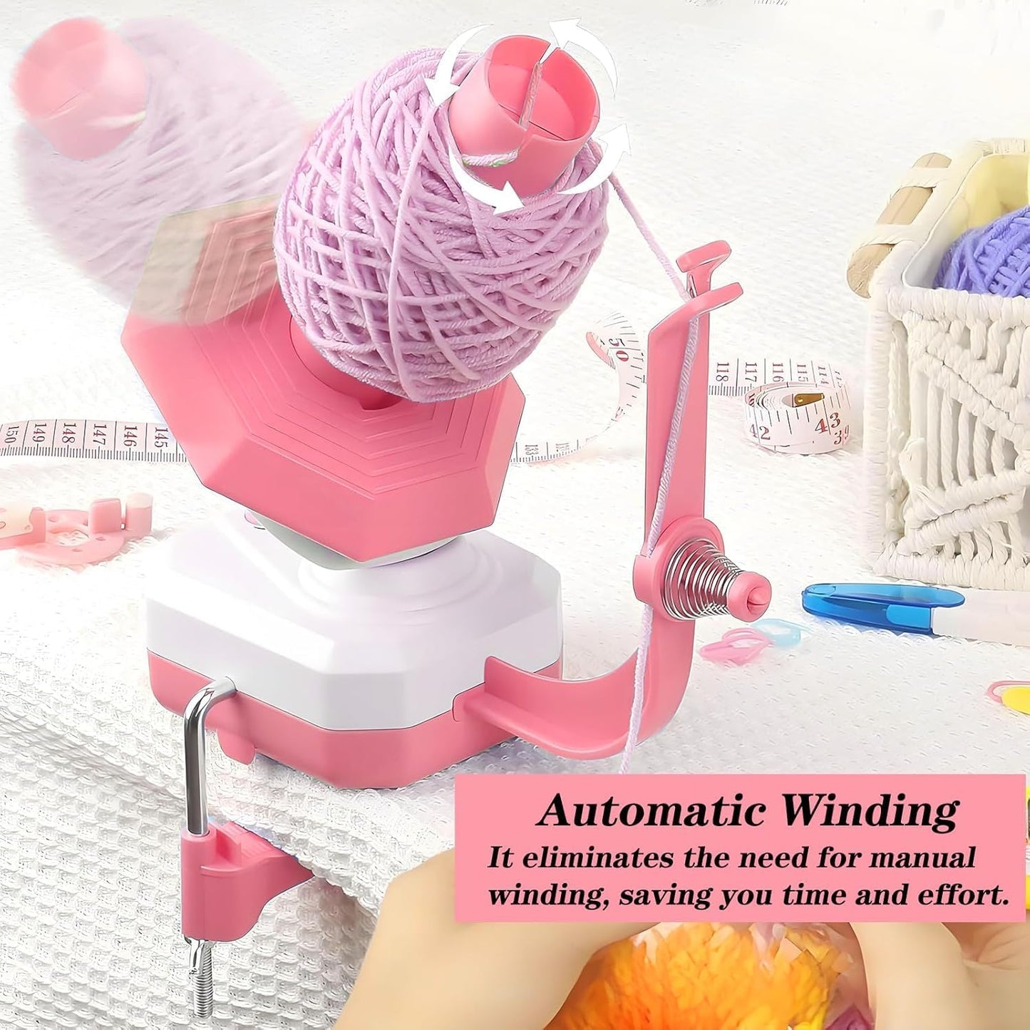 Zjyufy Yarn Winder Electric Yarn Ball Winder for Crocheting, 10oz Large Automatic Yarn Spinner Yarn Cake Winder with Stepless Speed Strong Tension, Pink