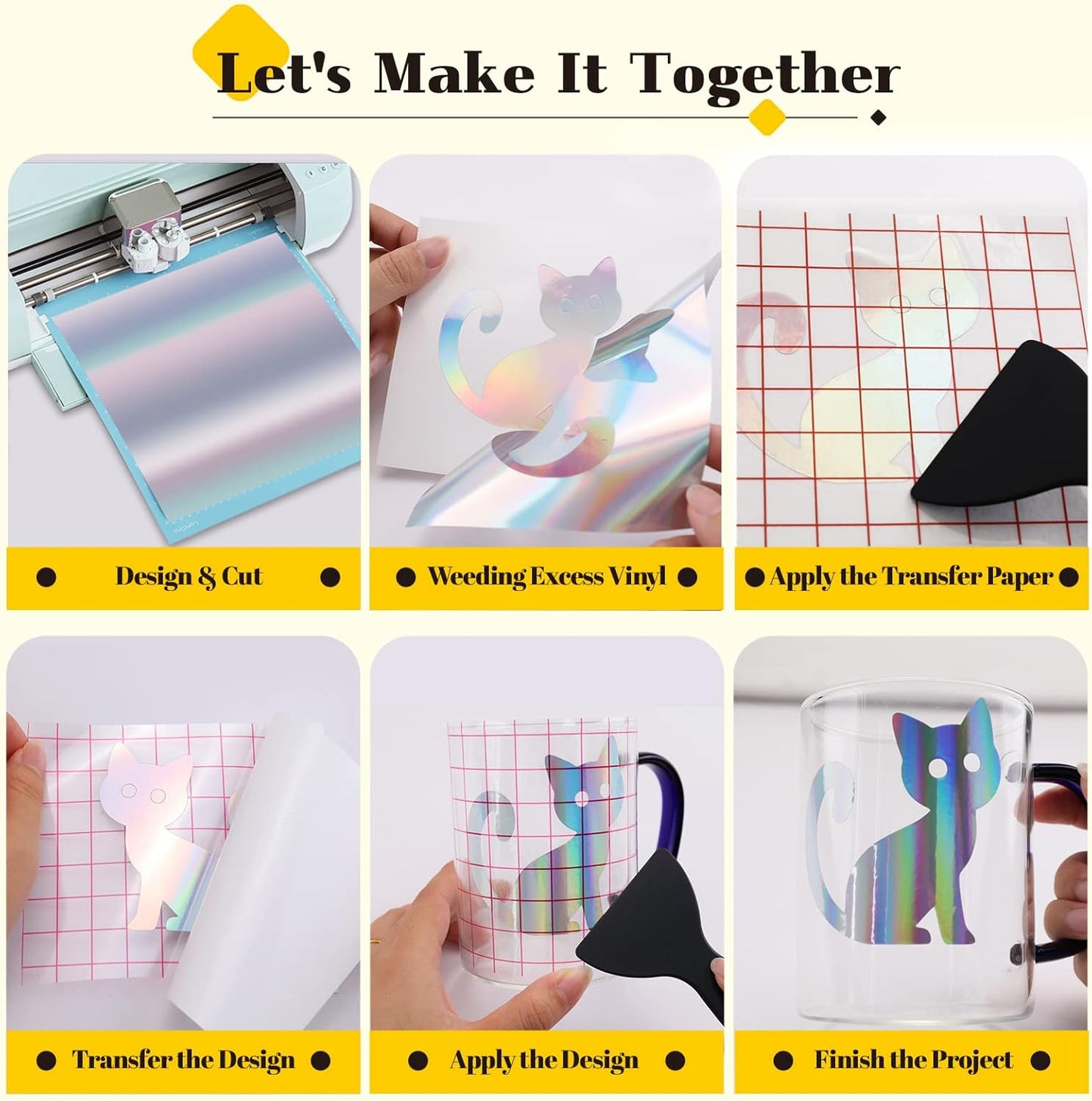 HTVRONT Permanent Vinyl - 57 Pack 12" x 12" Permanent Adhensive Vinyl Bundle Compatible with Cricut Cutting Machine, 52 Adhensive Sheets and 5 Transfer Tape Sets for Party Decoration, Stiker