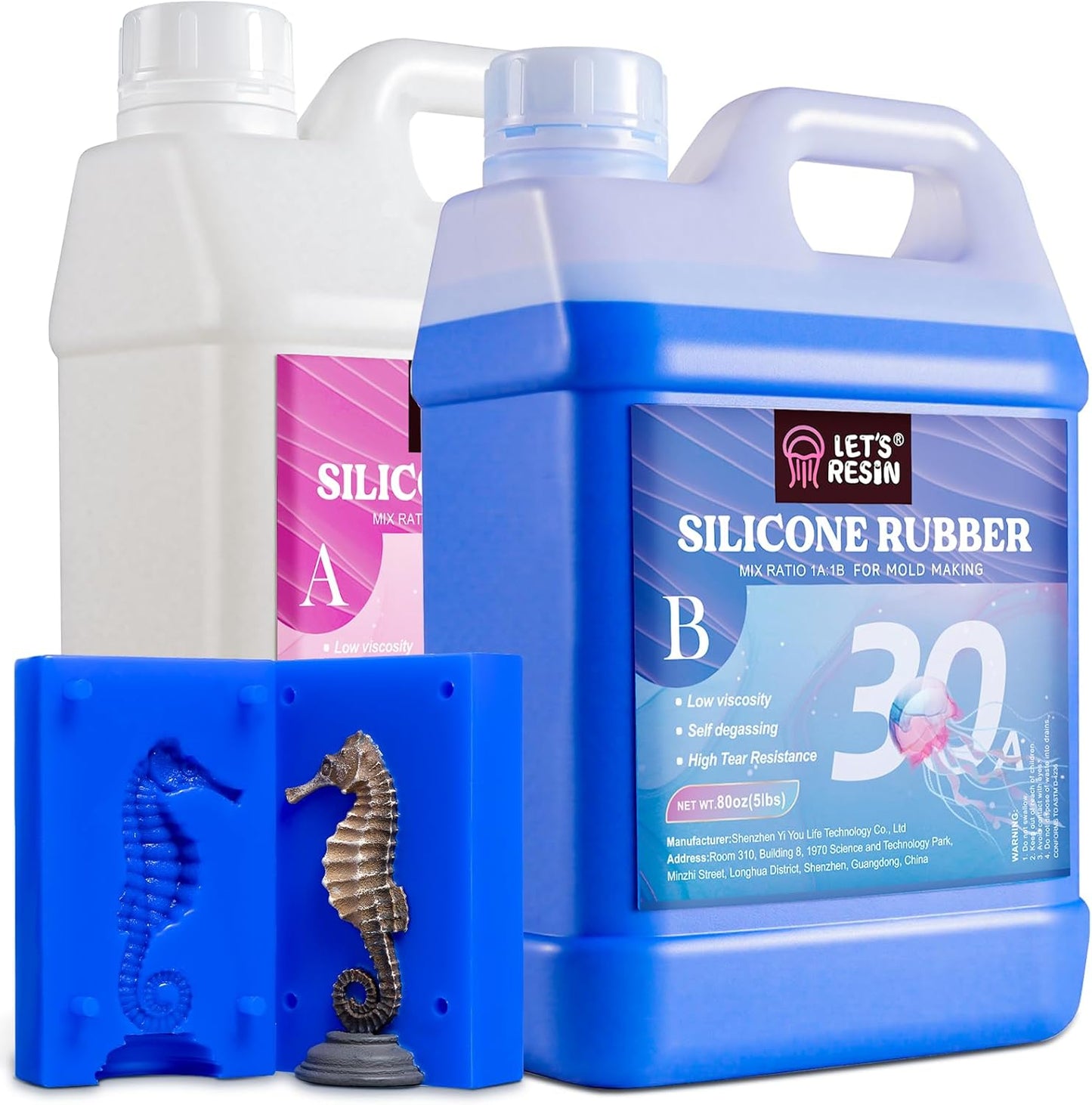 LET'S RESIN Silicone Mold Making Kit 30A,160oz/10Lbs Durable Mold Making Silicone Rubber, Fast Cure Platinum Cured Silicone, Self-Degassing Molding Silicone, Ideal for DIY Resin Molds & Silicone Molds