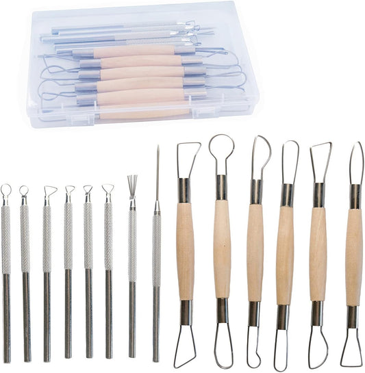 Artzuvs 14Pcs Ceramic Pottery Clay Ribbon Sculpting Tools Kit Wire Texture and Needle Detail Tool with Plastic Box for Carving, Modeling,Sculpture,Trimming